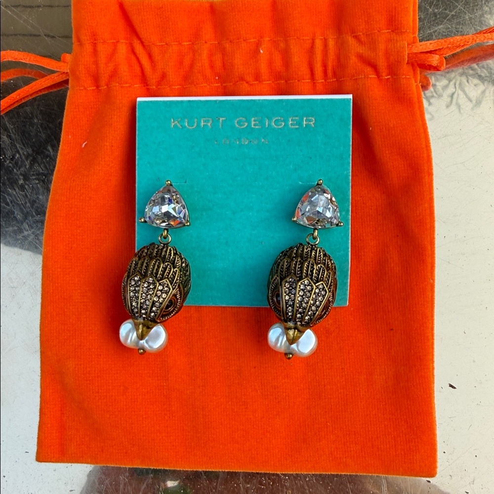 Kurt Geiger Bronze and Crystal Bird Earrings